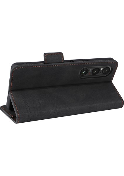 Sony Xperia 1 Vı Kılıf Pu Deri Donanım Dekor Kart Tutucu Stand Folio Telefon Kılıfı-Siyah (Yurt Dışından)