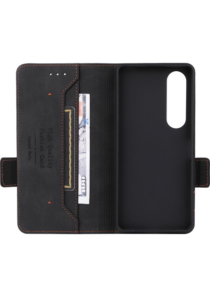Sony Xperia 1 Vı Kılıf Pu Deri Donanım Dekor Kart Tutucu Stand Folio Telefon Kılıfı-Siyah (Yurt Dışından)