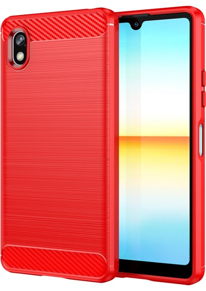 Sony Xperia Ace Iıı Tpu Koruyucu Telefon Kılıfı Çizilmez Karbon Fiber Doku Fırçalanmış Yüzey Kılıfı-Kırmızı (Yurt Dışından)