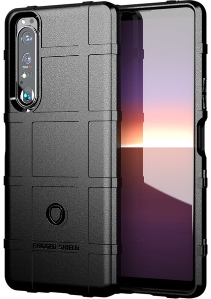 Darbeye Dayanıklı Sağlam Kare Izgara Doku Tpu Telefon Kılıfı Sony Xperia 1 Iıı 5g-Siyah (Yurt Dışından)
