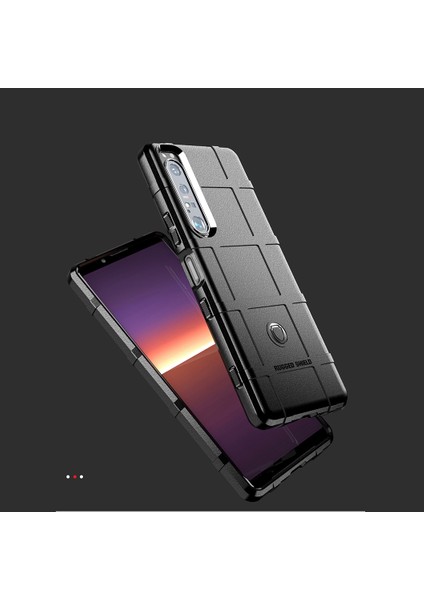 Darbeye Dayanıklı Sağlam Kare Izgara Doku Tpu Telefon Kılıfı Sony Xperia 1 Iıı 5g-Siyah (Yurt Dışından) modelleri