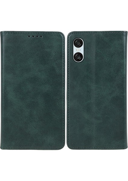 Sony Xperia 10 Vı Kılıf Folio Darbeye Dayanıklı Pu Deri Telefon Kılıfı Dana Dokusu-Yeşil (Yurt Dışından)