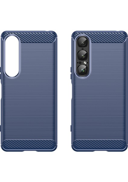 Sony Xperia 1 Vıı Kılıf Koruyucu Telefon Kılıfı Karbon Fiber Doku Fırçalanmış-Mavi (Yurt Dışından) modelleri