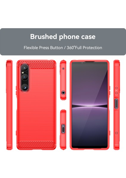 Sony Xperia 1 V Fırçalanmış Telefon Kılıfı Karbon Fiber Doku Telefon Kabuğu Cep Telefonu Kapağı-Kırmızı (Yurt Dışından) modelleri