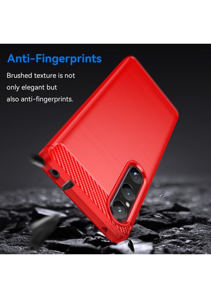 Sony Xperia 1 V Fırçalanmış Telefon Kılıfı Karbon Fiber Doku Telefon Kabuğu Cep Telefonu Kapağı-Kırmızı (Yurt Dışından) fırsatları