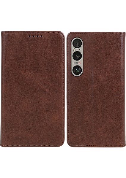 Sony Xperia 1 Vı Kılıf Kart Tutucu Darbeye Dayanıklı Tpu Kabuk Deri Telefon Kılıfı-Kahverengi (Yurt Dışından)