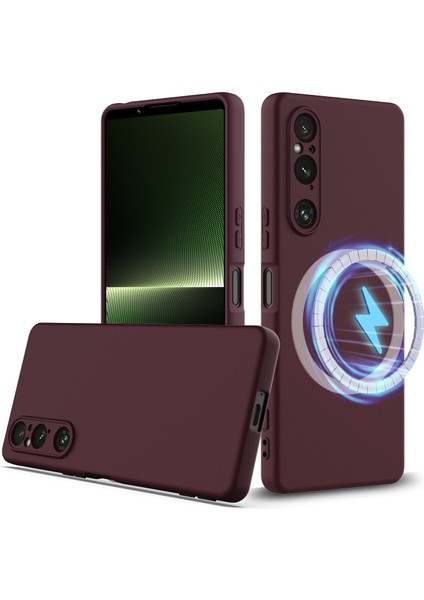 Sony Xperia 1 V Kılıfı Magsafe Anti-Düşme Sıvı Silikon Telefon Kılıfı ile Uyumlu-Şarap Kırmızısı (Yurt Dışından)