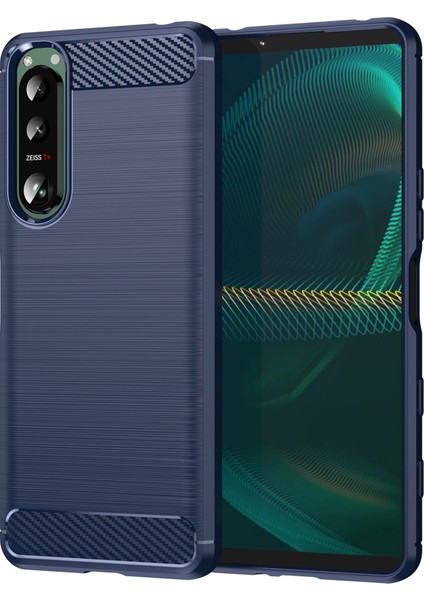 1.8mm Fırçalanmış Yüzey Tpu Kılıf Karbon Fiber Doku Telefon Arka Koruyucu Kapak Sony Xperia 5 Iıı 5g-Mavi (Yurt Dışından)