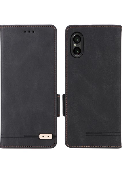 Sony Xperia 5 V Kılıf Donanım Dekor Pu Deri Stand Telefon Kılıfı-Siyah (Yurt Dışından)