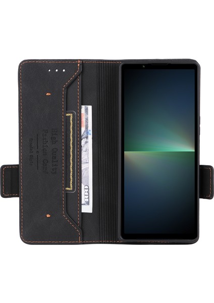 Sony Xperia 5 V Kılıf Donanım Dekor Pu Deri Stand Telefon Kılıfı-Siyah (Yurt Dışından)
