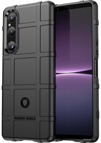 Sony Xperia 1 V Yumuşak Tpu Telefon Kılıfı Sağlam Kare Izgara Doku Kaymaz Kapak-Siyah (Yurt Dışından)