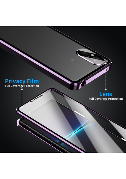 Sony Xperia 5 V Temperli Cam Kılıf Metal Çerçeve Şeffaf Pc Arka Manyetik Telefon Kılıfı-Mor (Yurt Dışından) indirimleri