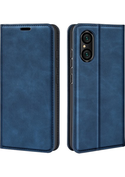 Sony Xperia 5 V Pu Deri Telefon Kılıfı Cilt Dokunma Hissi Cüzdan Standı Düşmeye Lı Kapak-Mavi (Yurt Dışından)