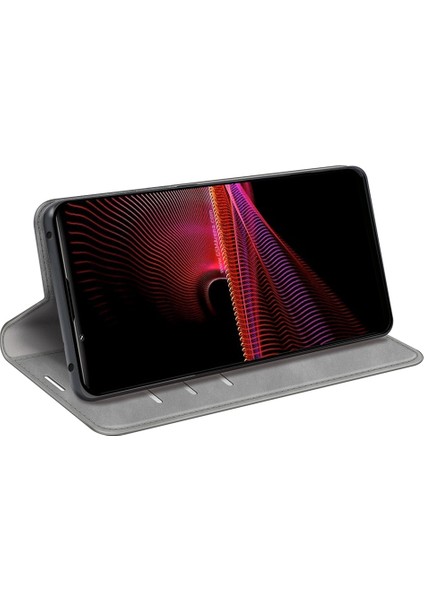 Sony Xperia 1 Iv Için Skin Touch Hissi Folio Flip Telefon Kılıfı, Cüzdan Standı Pu Deri Otomatik Emici Manyetik Kapak-Gri (Yurt Dışından) modelleri