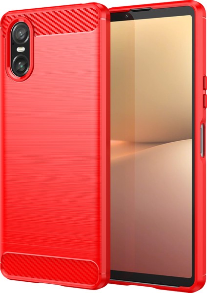 Sony Xperia 10 Vı Kılıf Parmak Izi Önleyici Karbon Fiber Doku Tpu Kapak-Kırmızı (Yurt Dışından)