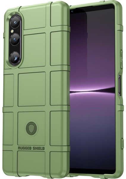 Sony Xperia 1 V Yumuşak Tpu Telefon Kılıfı Sağlam Kare Izgara Doku Kaymaz Kapak-Yeşil (Yurt Dışından)