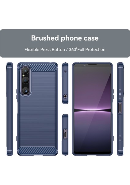 Sony Xperia 1 V Fırçalanmış Telefon Kılıfı Karbon Fiber Doku Telefon Kabuğu Cep Telefonu Kapağı-Mavi (Yurt Dışından) modelleri