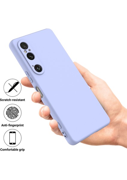 Sony Xperia 1 Vı Kılıf Sıvı Silikon Astar Yastık Düşme Korumalı Telefon Kılıfı Kayışlı-Mor (Yurt Dışından)