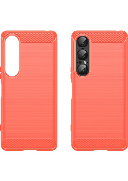 Sony Xperia 1 Vıı Kılıf Koruyucu Telefon Kılıfı Karbon Fiber Doku Fırçalanmış-Kırmızı (Yurt Dışından) modelleri