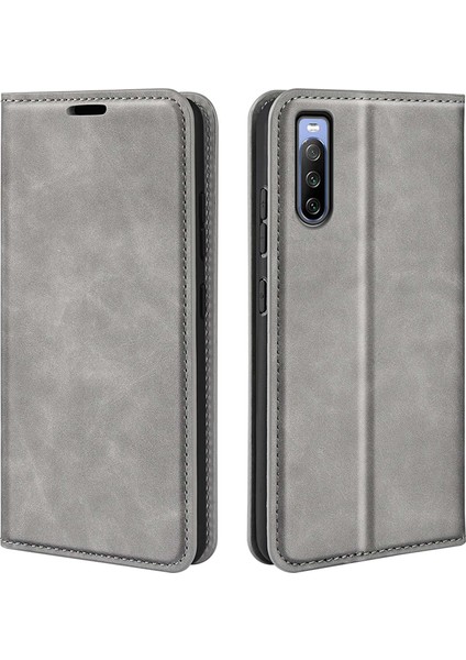 Sony Xperia 10 Iv Pu Deri Cüzdan Kapaklı Kılıf 3 Kart Yuvası Manyetik Otomatik Emilen Cilt Dokunma Hissi Standı Folio Telefon Kılıfı-Gri (Yurt Dışından)