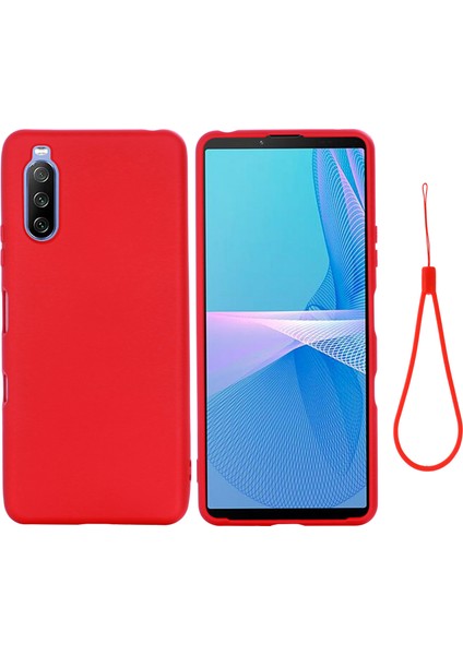 Sony Xperia 10 Iıı 5g-Kırmızı Için Kayışlı Düz ​​renk Iyi Korunmuş Sıvı Silikon Telefon Koruyucu Kılıf (Yurt Dışından)