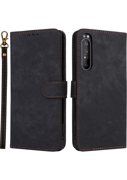 Sony Xperia 1 Iı Kılıf Rfıd Engelleme Cüzdan Telefon Standı Kılıfı Kayışlı-Siyah (Yurt Dışından)