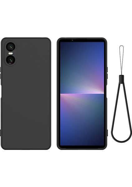 Sony Xperia 10 Vı Kılıf Sıvı Silikon Koruyucu Telefon Kılıfı El Kayışı Ile-Siyah (Yurt Dışından)