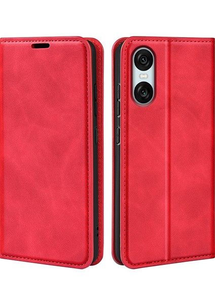 Sony Xperia 10 Vı Cüzdan Kılıf Pu Deri Folio Kapaklı Telefon Kılıfı Cep Telefonu Aksesuarları -Kırmızı (Yurt Dışından)