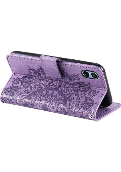Sony Xperia 5 V Mandala Çiçek Baskılı Cüzdan Pu Deri Telefon Kılıfı Standı Kılıfı Kayışlı-Mor (Yurt Dışından) fırsatları