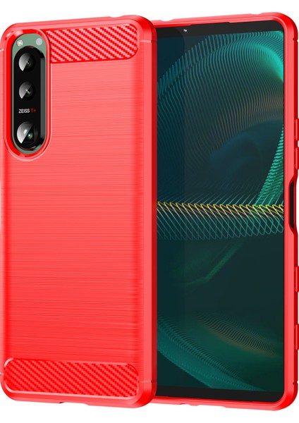 1.8mm Fırçalanmış Yüzey Tpu Kılıf Karbon Fiber Doku Telefon Arka Koruyucu Kapak Sony Xperia 5 Iıı 5g-Kırmızı (Yurt Dışından)
