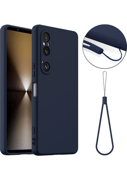 Sony Xperia 1 Vı Kılıfı Için Magsafe Anti-Düşme Sıvı Silikon Telefon Kılıfı ve Kordon ile Uyumlu - Koyu Mavi (Yurt Dışından)