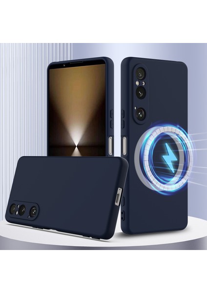 Sony Xperia 1 Vı Kılıfı Için Magsafe Anti-Düşme Sıvı Silikon Telefon Kılıfı ve Kordon ile Uyumlu - Koyu Mavi (Yurt Dışından)