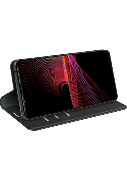 Sony Xperia 1 Iv Için Skin Touch Hissi Folio Flip Telefon Kılıfı, Cüzdan Standı Pu Deri Otomatik Emilen Manyetik Kapak-Siyah (Yurt Dışından) modelleri