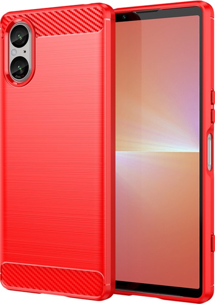 Sony Xperia 5 V Kılıf Fırçalanmış Karbon Fiber Doku Esnek Tpu Telefon Kılıfı-Kırmızı (Yurt Dışından)