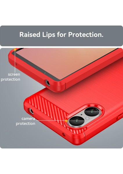 Sony Xperia 5 V Kılıf Fırçalanmış Karbon Fiber Doku Esnek Tpu Telefon Kılıfı-Kırmızı (Yurt Dışından) modelleri