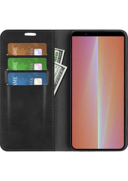 Sony Xperia 5 V Pu Deri Telefon Kılıfı Cilt Dokunma Hissi Cüzdan Standı Düşmeye Lı Kapak-Siyah (Yurt Dışından) modelleri