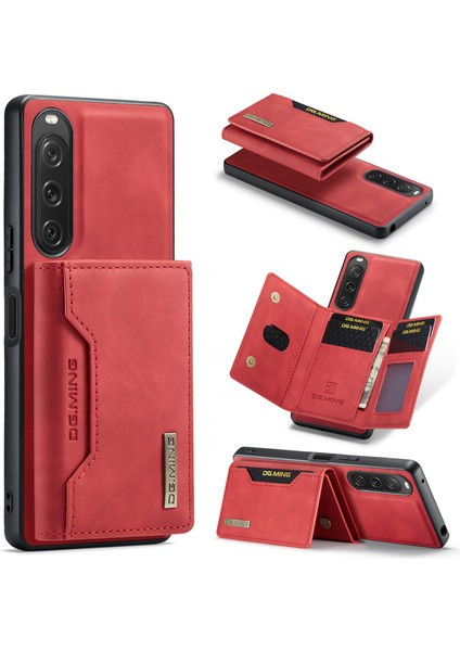 Dg.mıng M2 Serisi Sony Xperia 10 V Darbeye Dayanıklı Kickstand Kılıf Pu+Pc+Tpu Kılıf Manyetik Cüzdanlı-Kırmızı (Yurt Dışından)