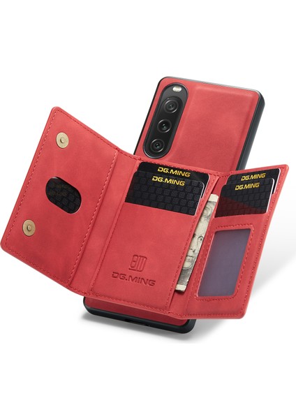 Dg.mıng M2 Serisi Sony Xperia 10 V Darbeye Dayanıklı Kickstand Kılıf Pu+Pc+Tpu Kılıf Manyetik Cüzdanlı-Kırmızı (Yurt Dışından) indirimleri