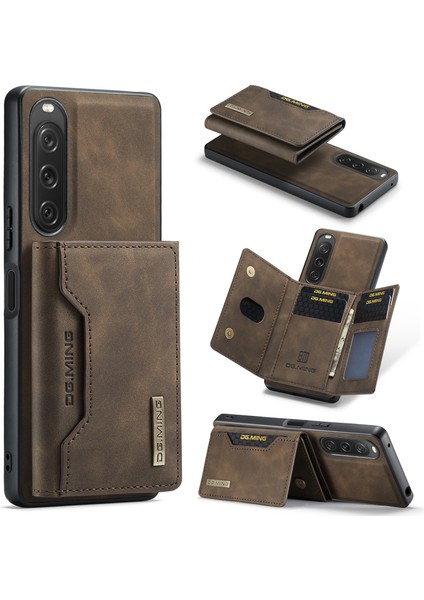 Dg.mıng M2 Serisi Sony Xperia 10 V Darbeye Dayanıklı Kickstand Kılıf Pu+Pc+Tpu Kapak Manyetik Cüzdanlı-Kahve (Yurt Dışından)