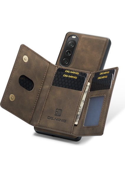 Dg.mıng M2 Serisi Sony Xperia 10 V Darbeye Dayanıklı Kickstand Kılıf Pu+Pc+Tpu Kapak Manyetik Cüzdanlı-Kahve (Yurt Dışından) indirimleri
