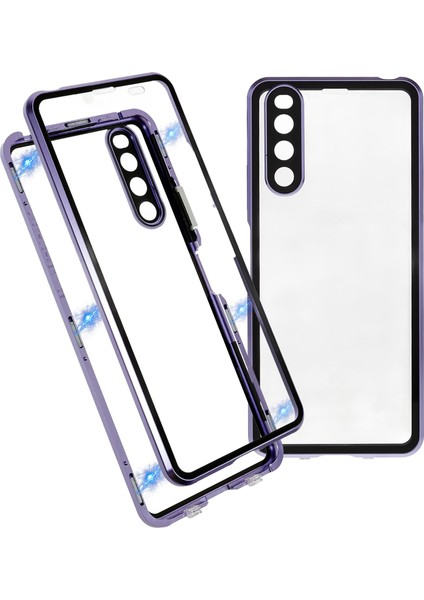 Sony Xperia 10 Iv 5g Düşmeye Karşı Dayanıklı Telefon Kılıfı Metal Çerçeve + Temperli Cam + Pc Arka Hibrit Kapak Manyetik Kapatma Telefon Kabuk Kılıfı-Mor (Yurt Dışından)