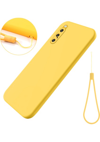 Sony Xperia 10 V Sıvı Silikon Telefon Kılıfı Yumuşak Astarlı Darbeye Dayanıklı Kılıf Kayışlı-Sarı (Yurt Dışından)