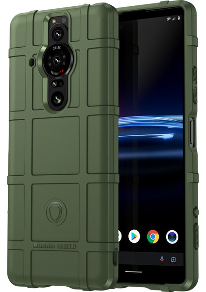 Sağlam Kare Izgara Tasarım Kalınlaştırılmış Yumuşak Tpu Çizilmeye Dayanıklı Kaymaz Koruyucu Telefon Kılıfı Sony Xperia Pro-I-Green Için (Yurt Dışından)