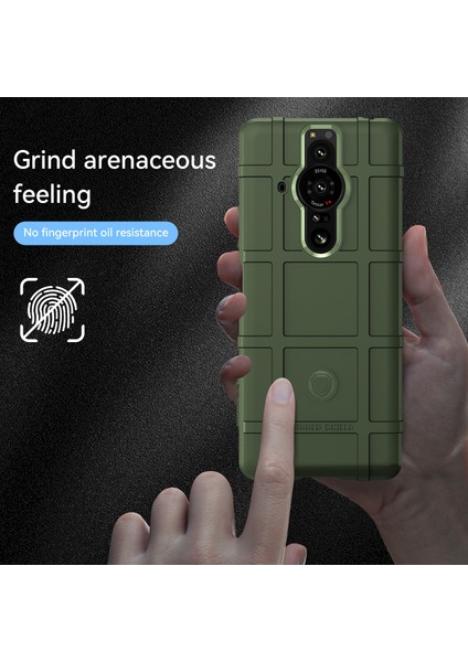 Sağlam Kare Izgara Tasarım Kalınlaştırılmış Yumuşak Tpu Çizilmeye Dayanıklı Kaymaz Koruyucu Telefon Kılıfı Sony Xperia Pro-I-Green Için (Yurt Dışından) modelleri