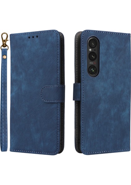 Sony Xperia 1 Vı Deri Kılıf Rfıd Engelleme Cüzdan Kılıfı Bilek Kayışı Ile-Mavi (Yurt Dışından)