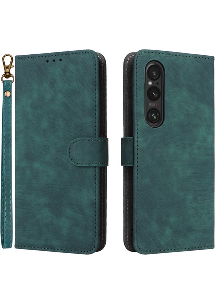 Sony Xperia 1 Vı Deri Kılıf Rfıd Engelleme Cüzdan Kılıfı Bilek Kayışı Ile-Yeşil (Yurt Dışından)