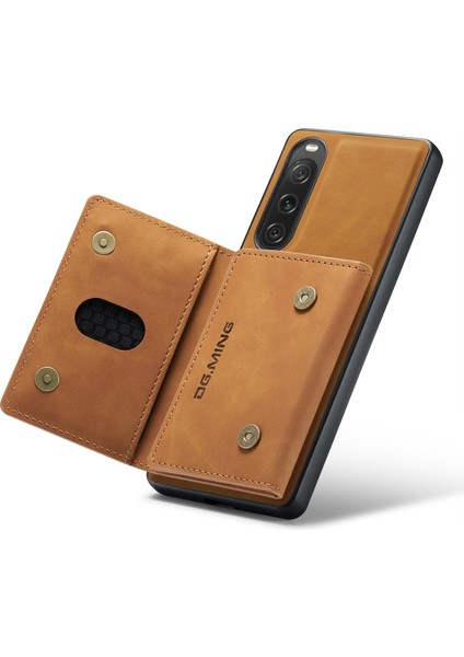 Dg.mıng M2 Serisi Sony Xperia 10 V Darbeye Dayanıklı Kickstand Kılıf Pu+Pc+Tpu Kılıf Manyetik Cüzdanlı-Kahverengi (Yurt Dışından) fırsatları