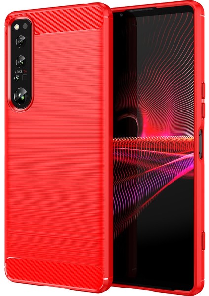 Sony Xperia 1 Iv Karbon Fiber Doku Parmak Izi Olmayan Telefon Kılıfı Fırçalanmış Tpu Arka Kapak-Kırmızı (Yurt Dışından)