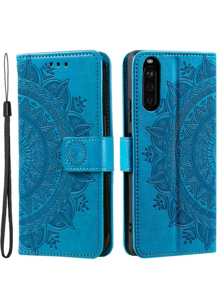 Sony Xperia 10 Iv 5g Darbeye Dayanıklı Pu Deri Cüzdan Kılıfı Mandala Çiçek Desenli Baskılı Manyetik Kapatma Telefon Kılıfı Standı Cüzdan Stili-Mavi (Yurt Dışından)