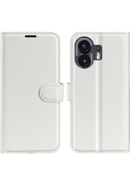 Hiçbir Şey Için Telefon(2)Çizilmez Stand Cüzdan Litchi Doku Telefon Kılıfı Pu Deri Koruyucu Kılıf-Beyaz (Yurt Dışından)